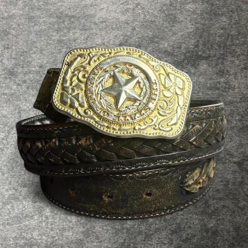 Vintage Clenton Gantz Braided Leather Western Belt Texas Star Cowboy Rare